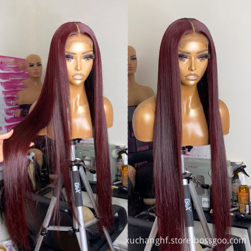 40inch Red 99j Colored Burgundy Straight LaceFront Human Hair Wigs Brazilian Middle Part Remy Lace Frontal Wigs For Women